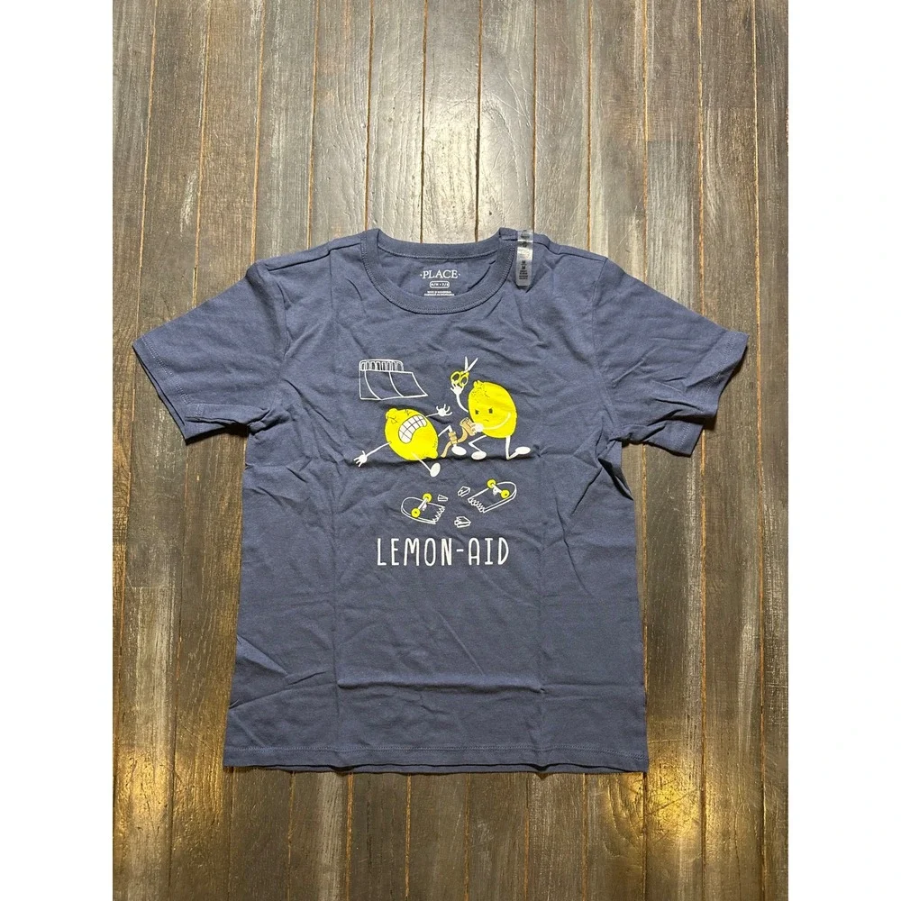 The Childrens Place Boys Lemon-Aid Graphic Tee Navy Blue Cotton Shirt